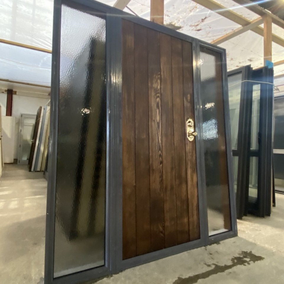 Recycled Aluminium Frame, Wooden Exterior Door With Sidelites 1800 x 2000 #3597