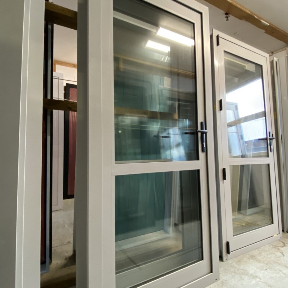 NEW LOW-E Double Glazed Aluminium, Single Door 880 x 2000 Open In, Silver Pearl